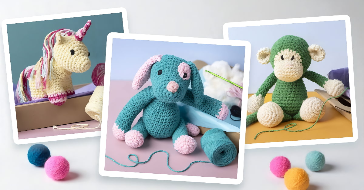Japanese Crochet Amigurumi Animal Kits Collage