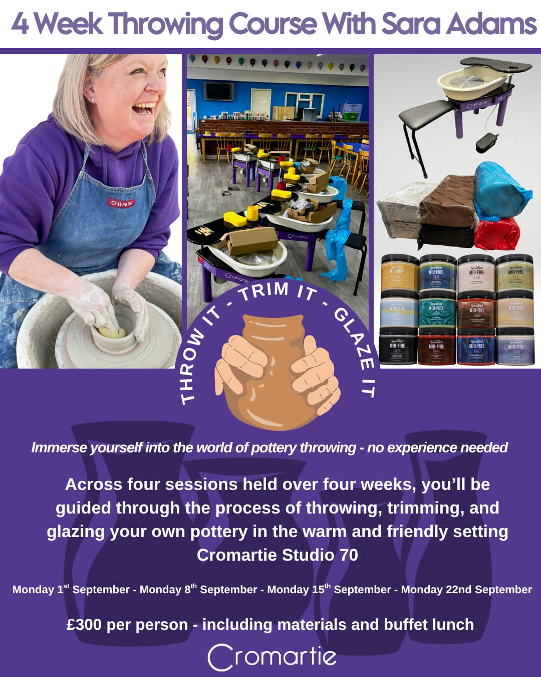Pottery throwing class at Cromartie Studio with Sara Adams – four-week ceramics workshop in Stoke-on-Trent