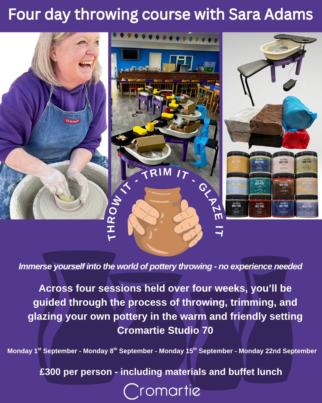 Pottery throwing class at Cromartie Studio with Sara Adams – four-week ceramics workshop in Stoke-on-Trent