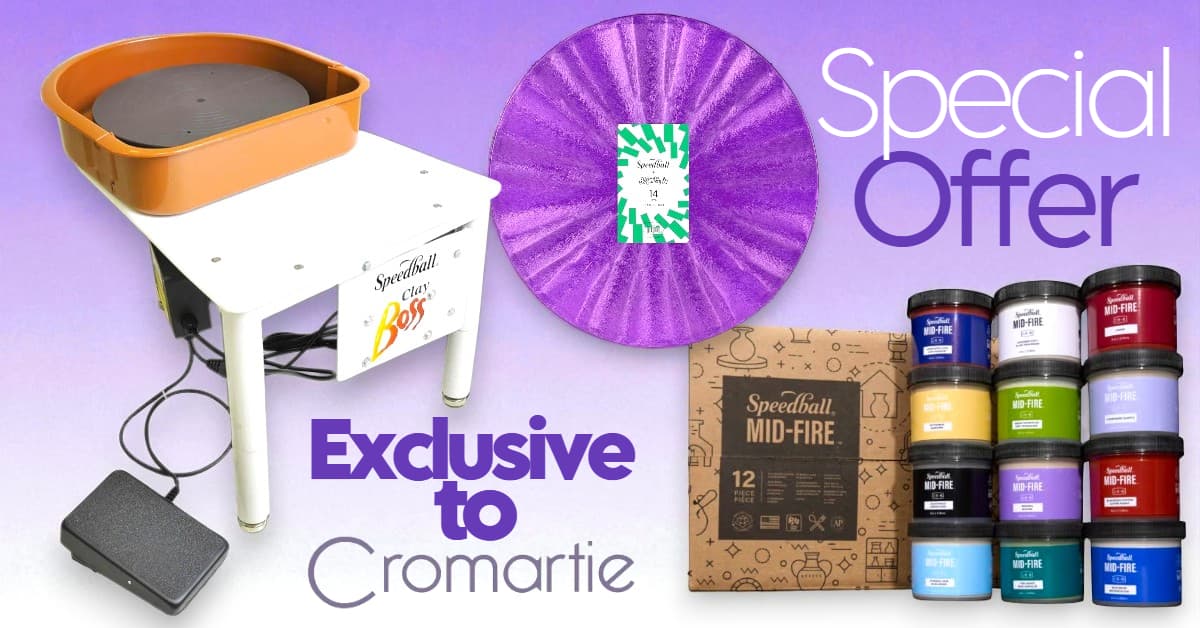 Speedball Clay Boss Potter’s Wheel Bundle with Universal Wheel Bat and Mid-Fire Glazes – Cromartie UK