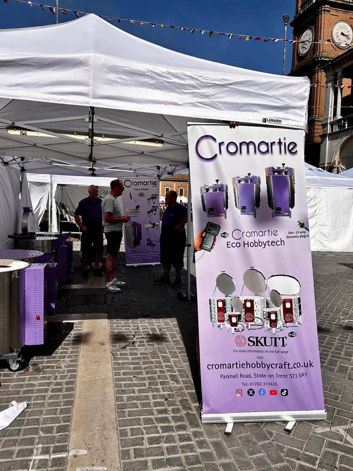 The Cromartie stand at Argillà Italia 2026 with its kiln display and Cromartie exhibition banner