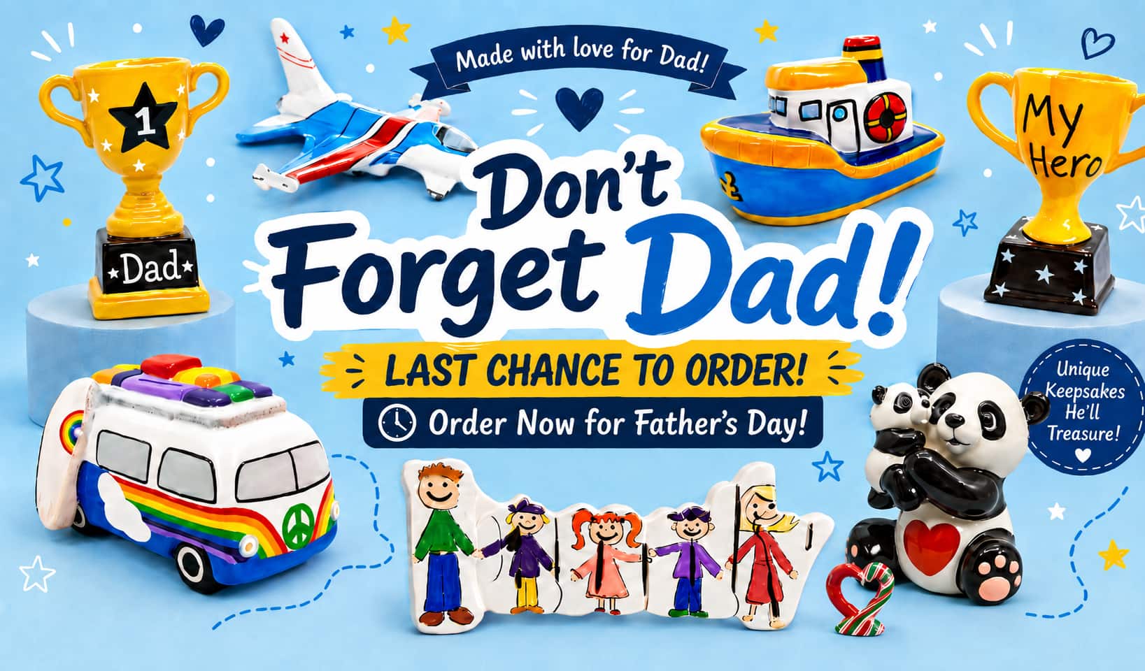 Father’s Day paint your own pottery bisque gifts and arts and crafts ideas for Dad