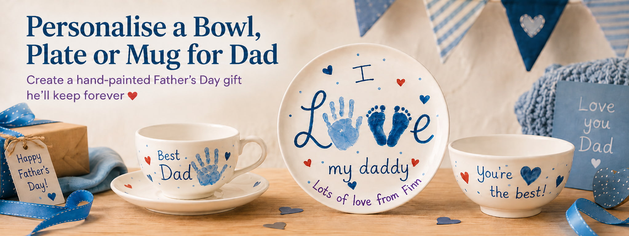 Personalised Father’s Day paint your own pottery ideas using bowls, plates and mugs