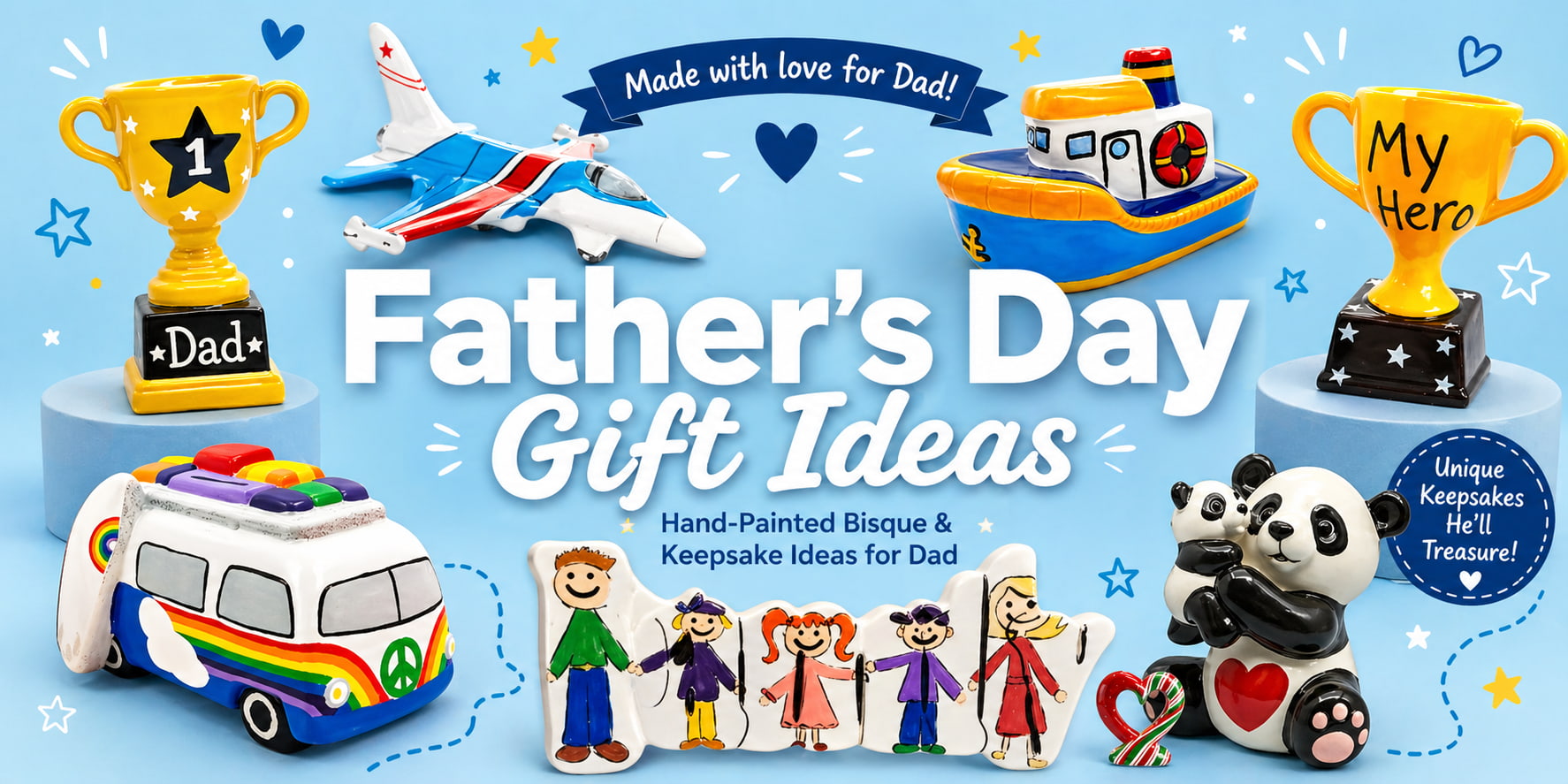 Father’s Day paint your own pottery bisque gifts and arts and crafts ideas for Dad