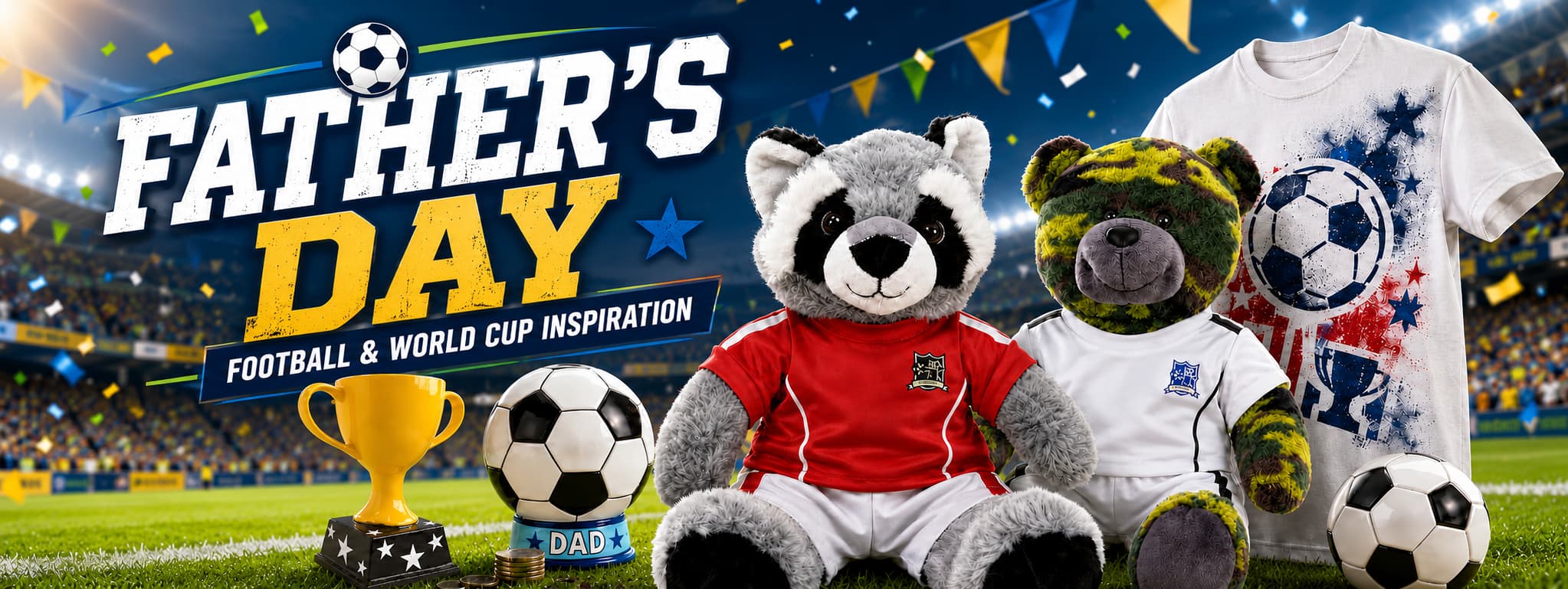 Father’s Day World Cup inspiration with football-themed gifts, t-shirts and build your own plush ideas