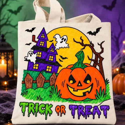 Animated Halloween showcase featuring pottery painting bisque, Halloween crafts, stencils, slime kits, trick or treat bags and seasonal creative products