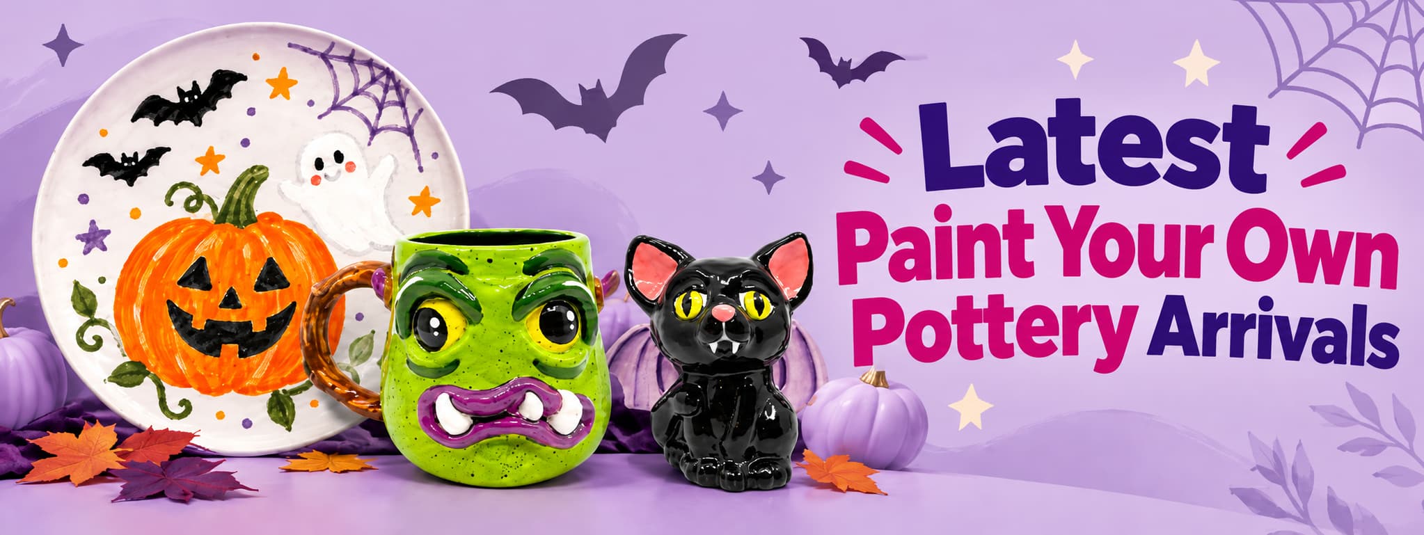 Latest paint your own pottery bisque arrivals including the Cat-Bat Party Animal and Monster Mug at Cromartie