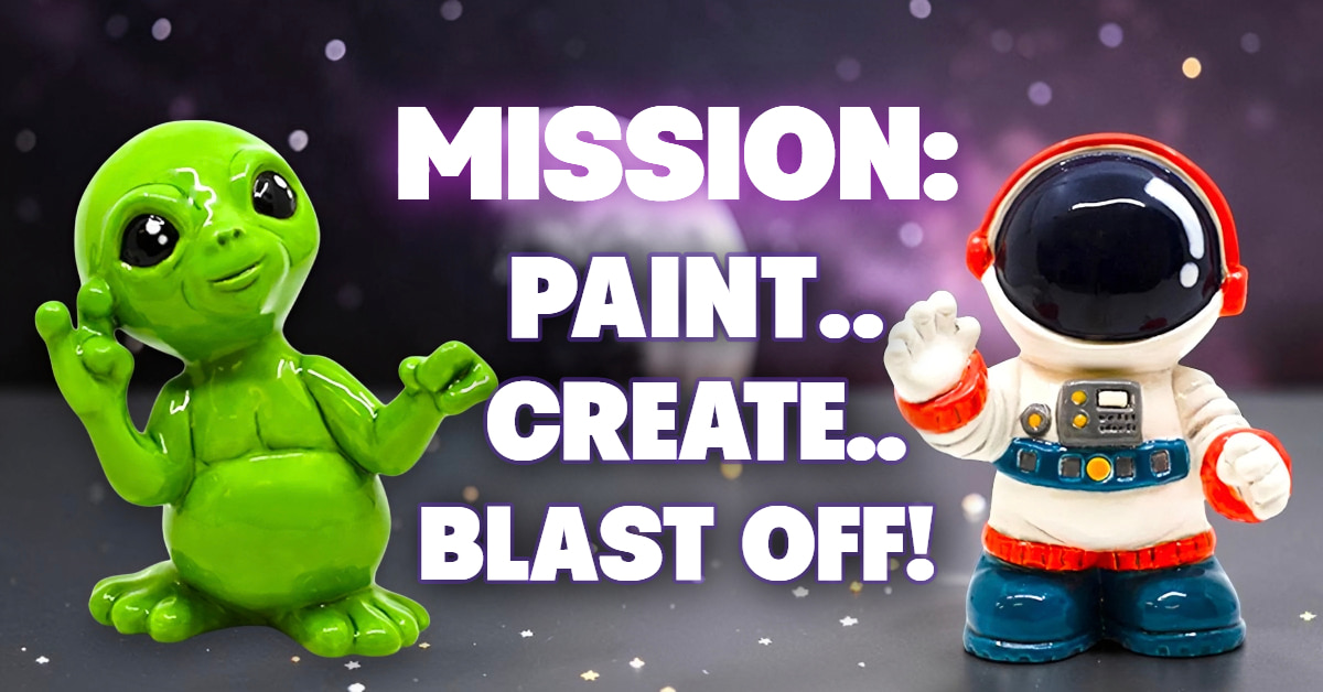 Space themed paint your own pottery and arts and crafts banner
