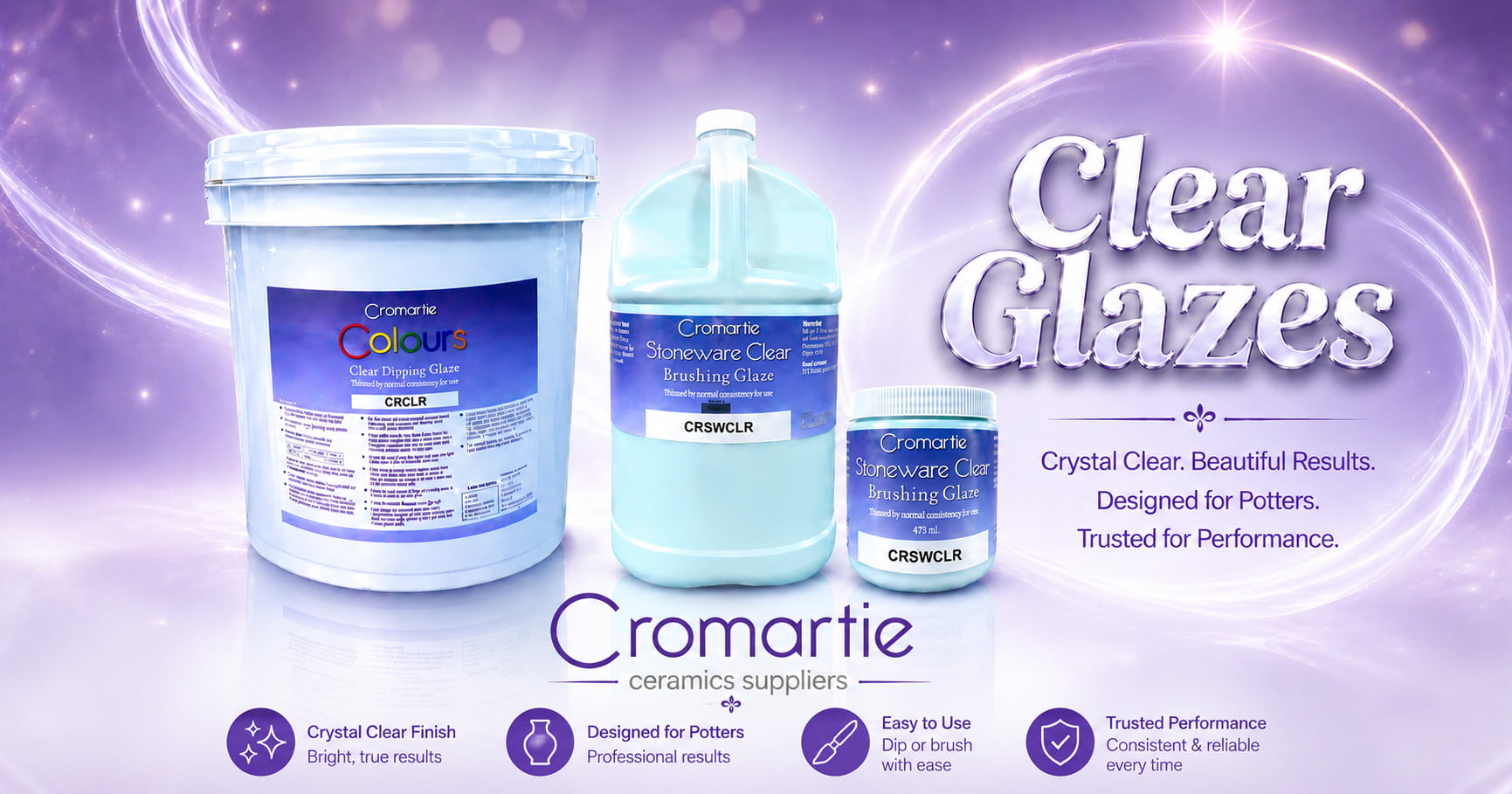 Cromartie clear dipping glaze and clear brush-on ceramic glazes