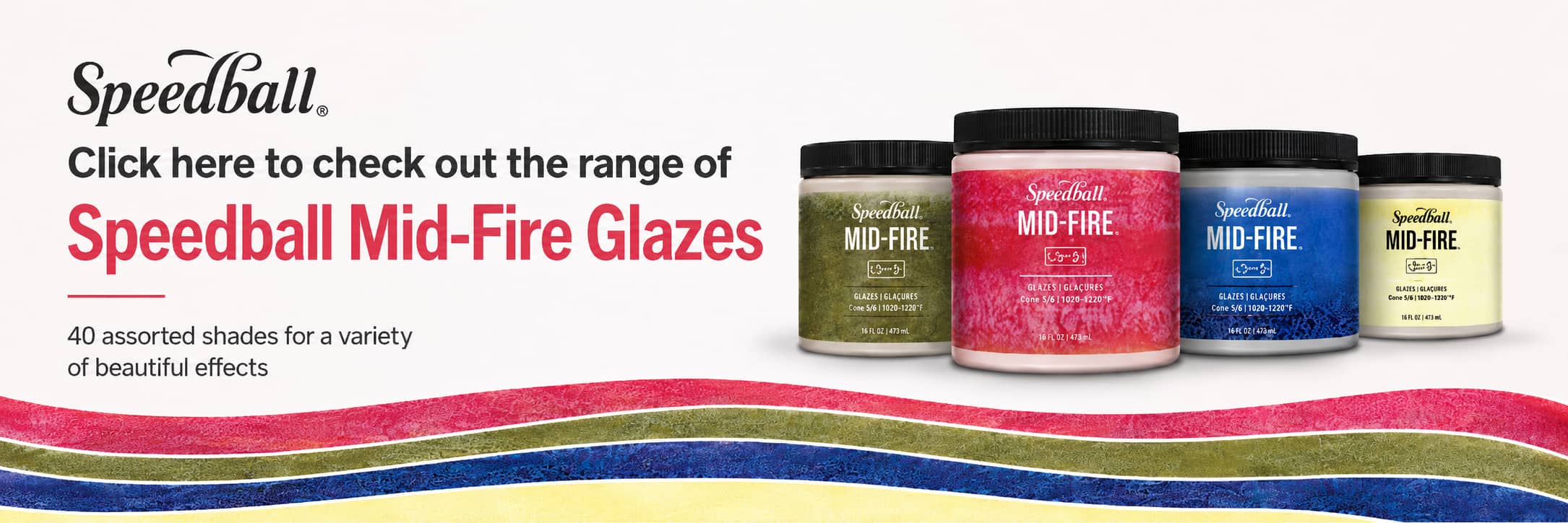 Click here to check out the range of Speedball Mid-Fire Glazes, 40 assorted shades for a variety of beautiful effects