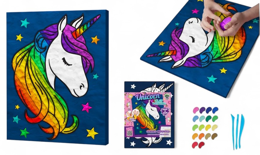 Unicorn Clay Painting Craft Set – Colourful 3D Clay Canvas for Kids