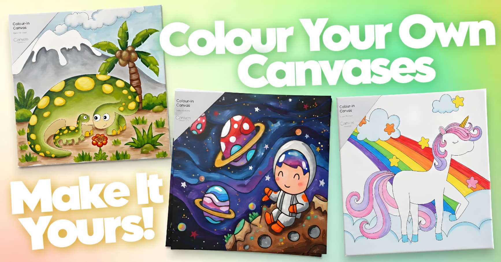 Colour Your Own Canvas Art Kits – Dino, Unicorn, Space and Horse Designs from Cromartie Hobbycraft
