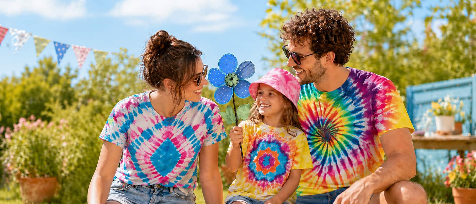 Tie dye outdoor summer craft projects with personalised T-shirts, fabric paints and textile decoration ideas