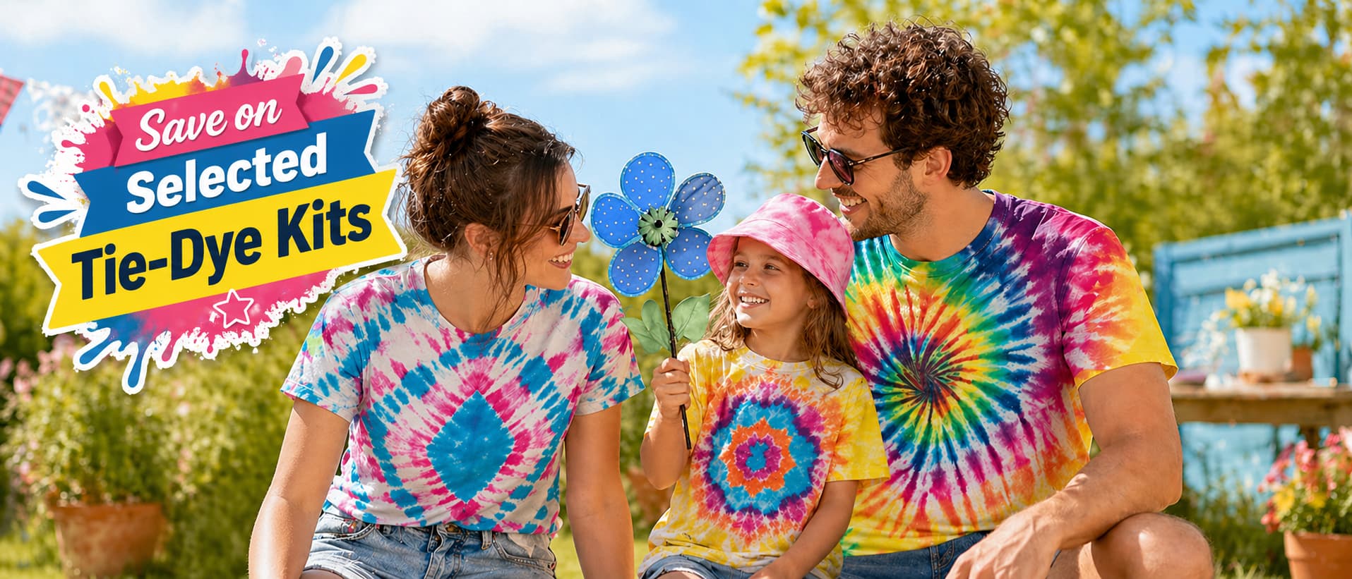 Tie dye outdoor summer craft projects with personalised T-shirts, fabric paints and textile decoration ideas
