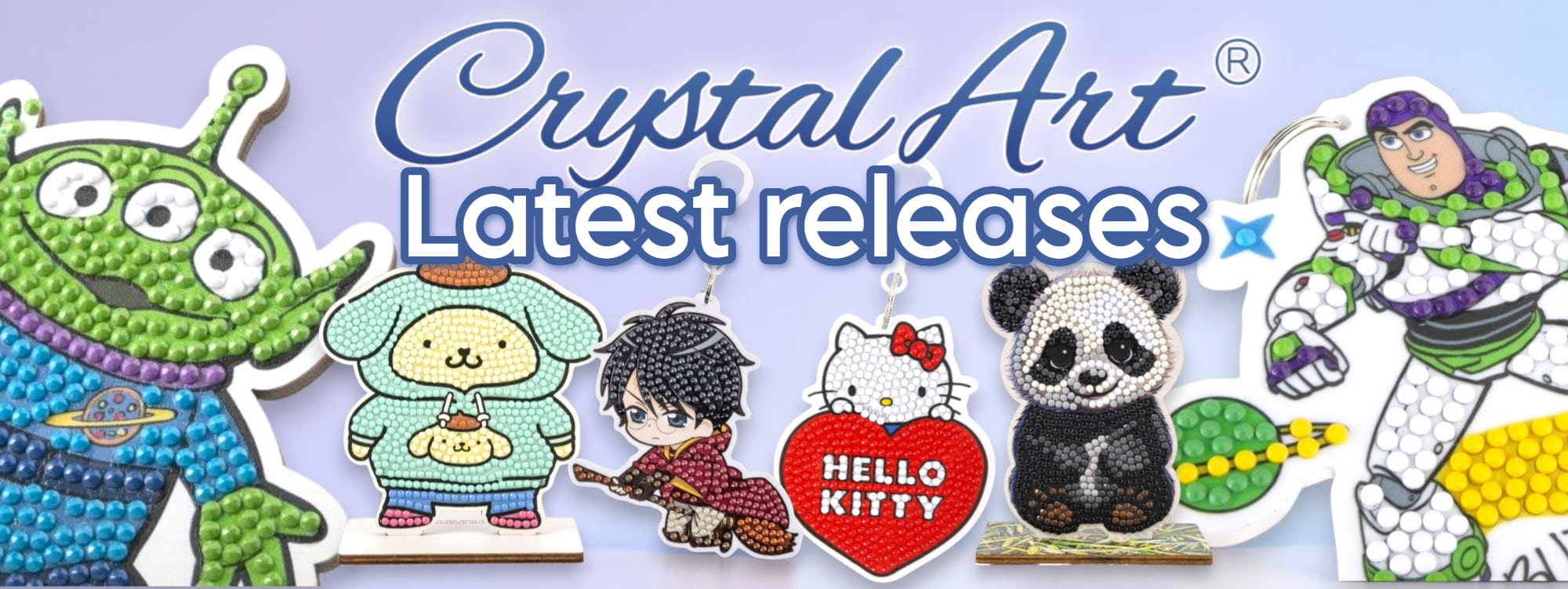 New Crystal Art craft kits for April 2026 including Hello Kitty, Toy Story and Wildlife Buddies