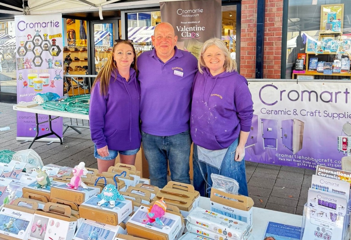 Simon Stone, Sarah Adams and Lucy Bosson at Ceramics in Charnwood 2025, Loughborough Market Place