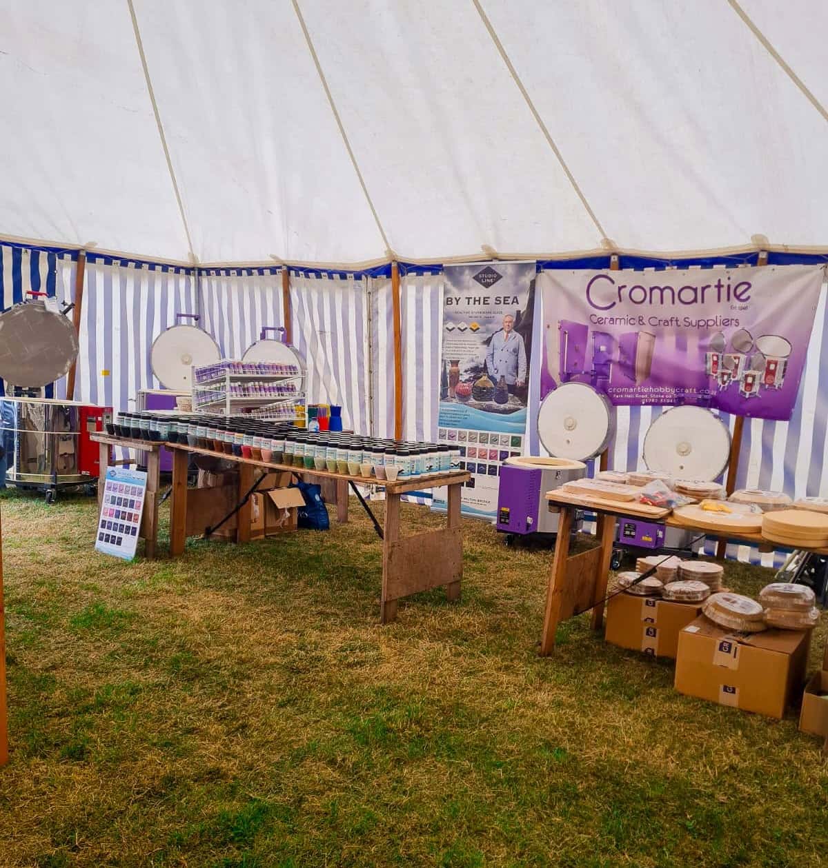 Cromartie stand at Fired and Inspired Pottery Festival 2026 displaying kilns, glazes and ceramics equipment