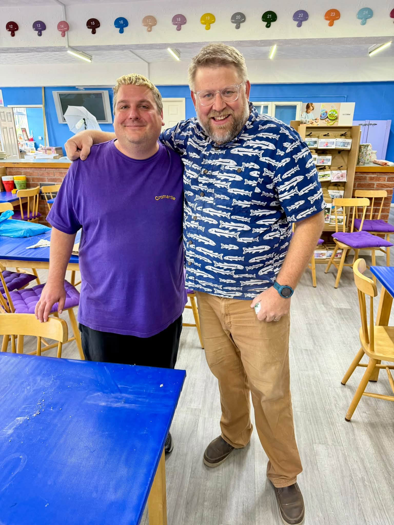 Jeff Rottman with Luke Bosson during the GR Pottery Forms event at Cromartie