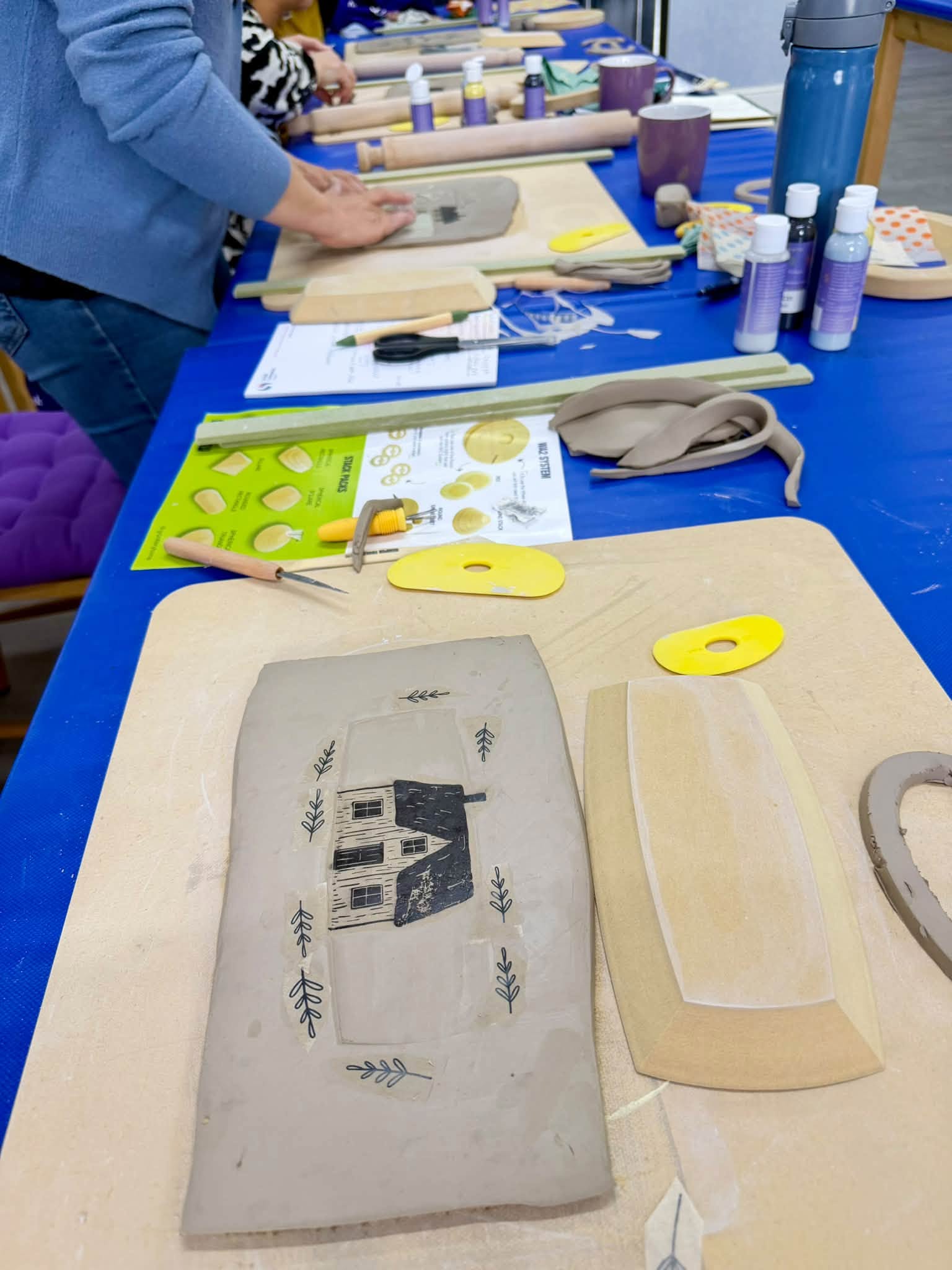 Clay impressions, GR Pottery Forms and handbuilding tools being used during the Cromartie clay workshop