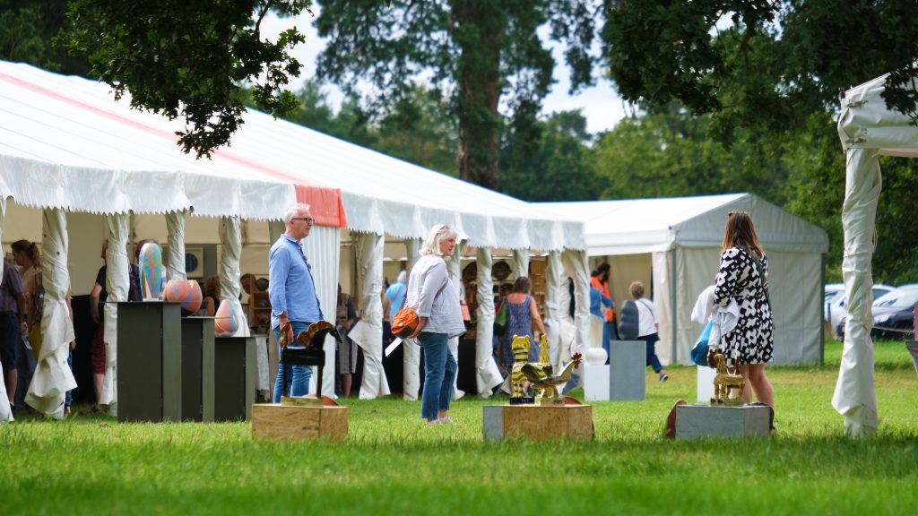 Potfest Suffolk trade stands under marquees at Haughley Park ceramic fair 2026