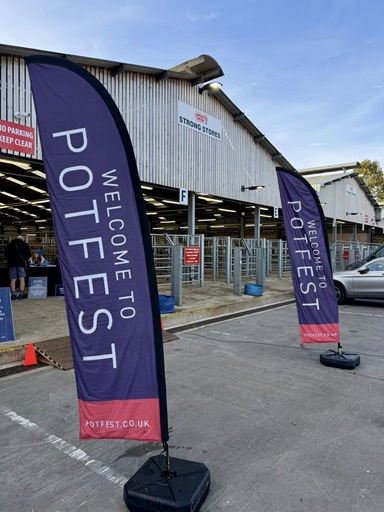 Potfest Melton Mowbray display flags outside the venue