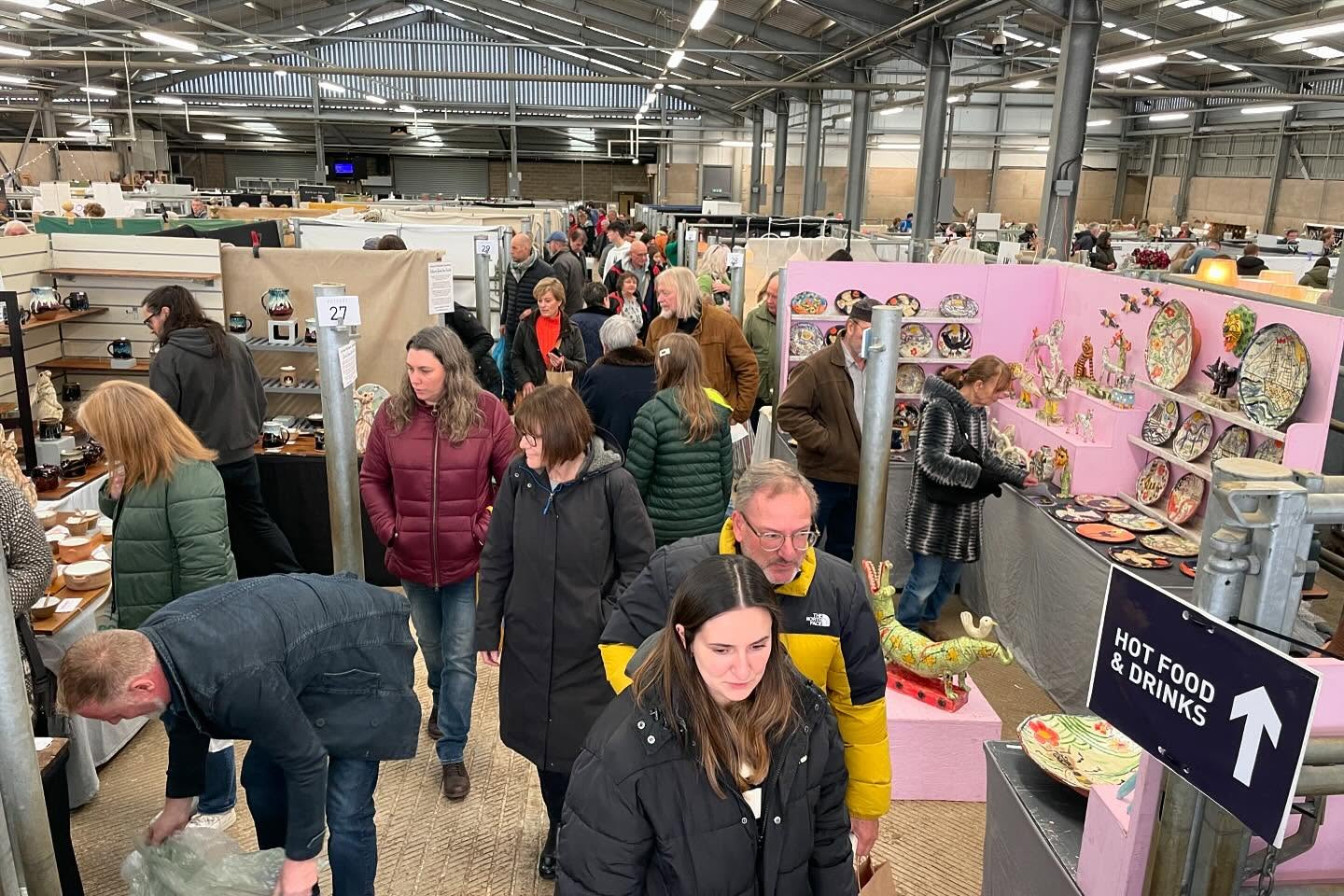 Potfest in the Pens Melton Mowbray 2026 – ceramic stands and visitors at the pottery fair