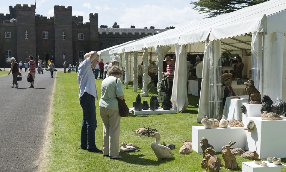 Potfest Scotland 2026 ceramic stands under marquees at Scone Palace, Perth