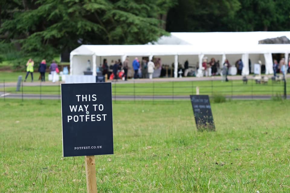 Potfest South West Shaftesbury 2026 – This way to Potfest sign with marquees and visitors