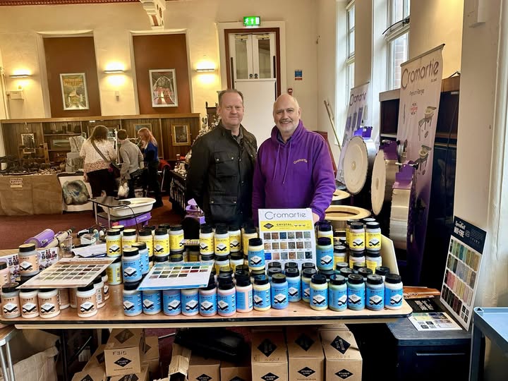 Andy from Cromartie and David from Milton Bridge showcasing Milton Bridge glazes on the Cromartie stand at Toasted Ceramic Fair