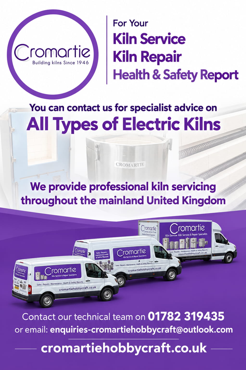 Cromartie kiln servicing & technical support in the UK — service, repair and safety reporting
