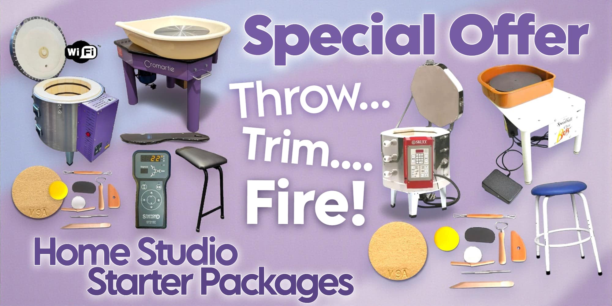 13 amp plug-in pottery kilns and potters wheel starter packs – complete home studio bundles